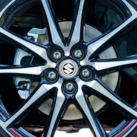 Suzuki Center Caps Wheel Emblem Black Base White Ring Logo Design