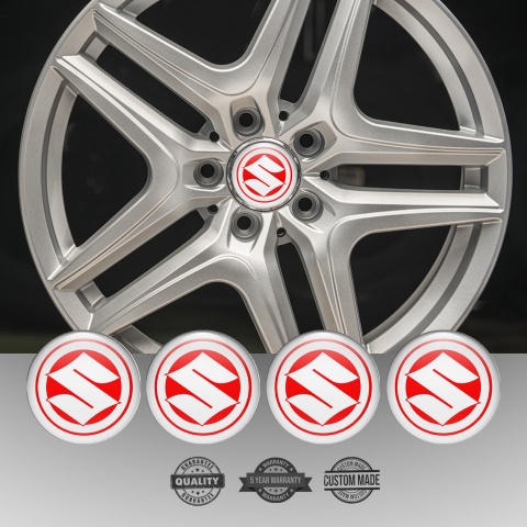 Suzuki Domed Stickers for Wheel Center Caps Red Base White Ring Logo