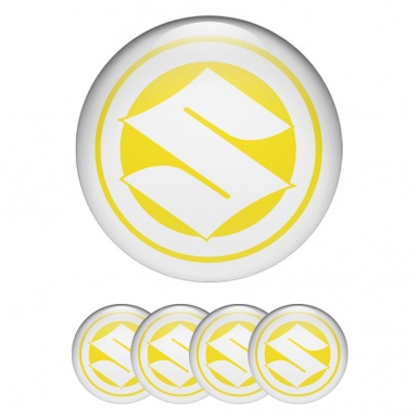 Suzuki Stickers for Center Wheel Caps Yellow Base White Ring Logo