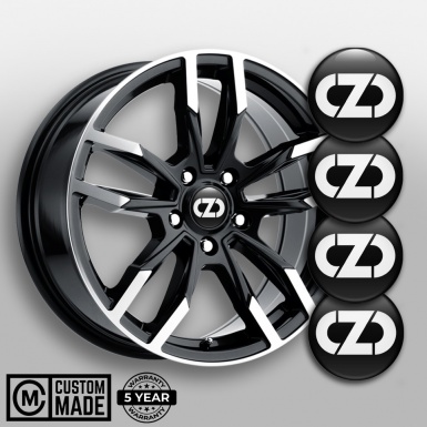 OZ Stickers for Center Wheel Caps Black Base White Logo Edition