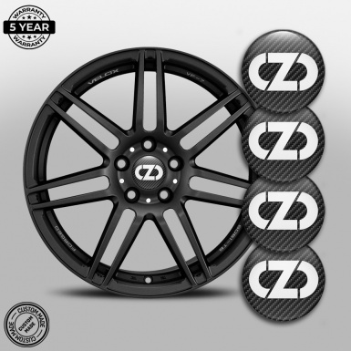 OZ Stickers for Wheels Center Caps Dark Carbon White Logo Edition
