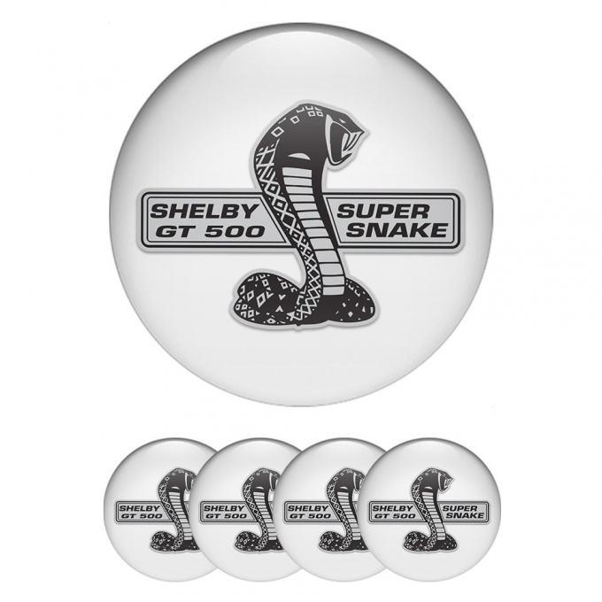 Ford Shelby Stickers for Wheels Center Caps White Base Black Cobra