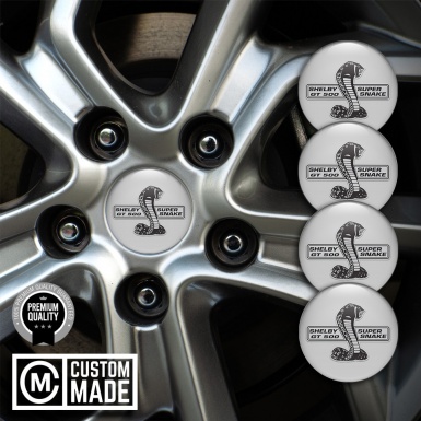Ford Shelby Center Wheel Caps Stickers Grey Base Black Cobra