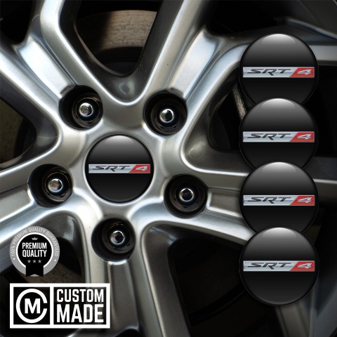 Dodge SRT Center Wheel Caps Stickers Black Base Metallic Logo