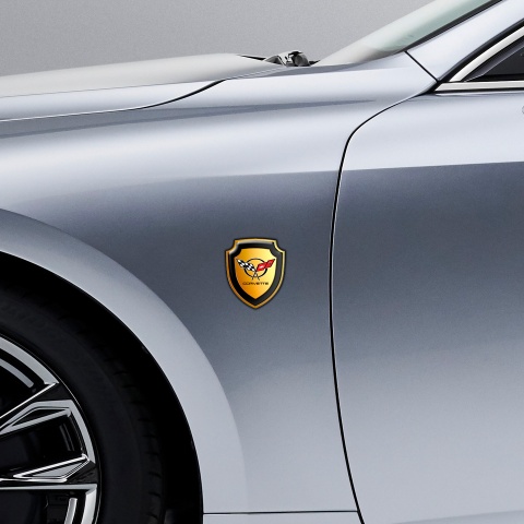 Chevrolet Corvette Shield Silicone Sticker Gold Effect Logo