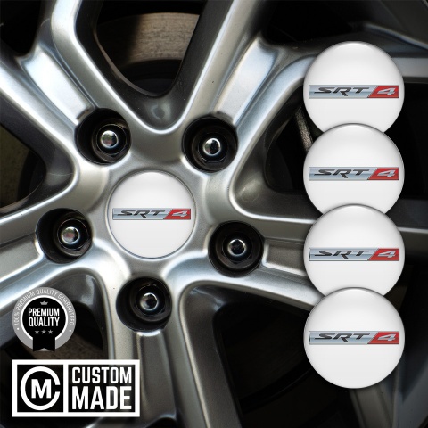 Dodge SRT Center Wheel Caps Stickers White Base Metallic Logo