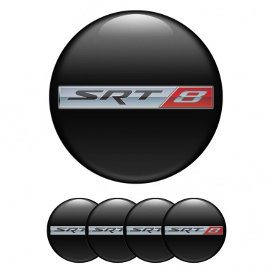 Dodge SRT8 Emblems for Center Wheel Caps Black Base Metal Logo