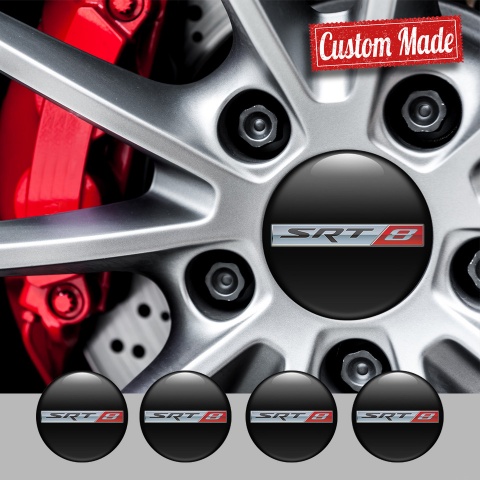Dodge SRT8 Emblems for Center Wheel Caps Black Base Metal Logo