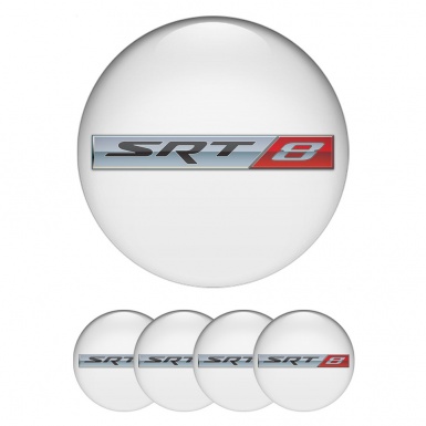 Dodge SRT8 Wheel Stickers for Center Caps White Base Metal Logo