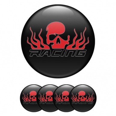 Skull Racing Racing Wheel Emblem for Center Caps Black Base Red Logo