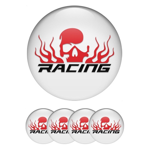 Skull Racing Racing Wheel Emblem for Center Caps White Base Red Logo