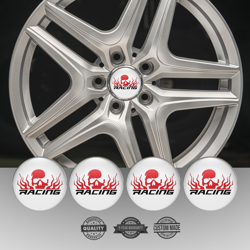 Skull Racing Racing Wheel Emblem for Center Caps White Base Red Logo ...