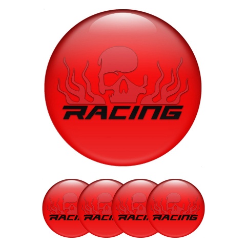 Skull Racing Racing Emblem for Wheel Center Caps Crimson Base Red Logo