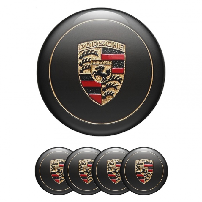 Porsche Emblems for Wheel Center Hub Black Old Style