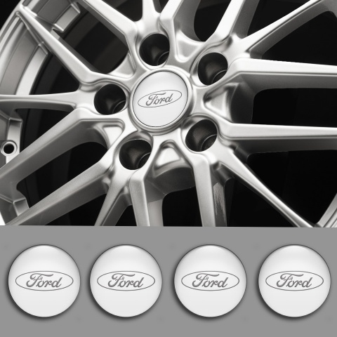 Ford Wheel Emblems White Bacs Grey Logo