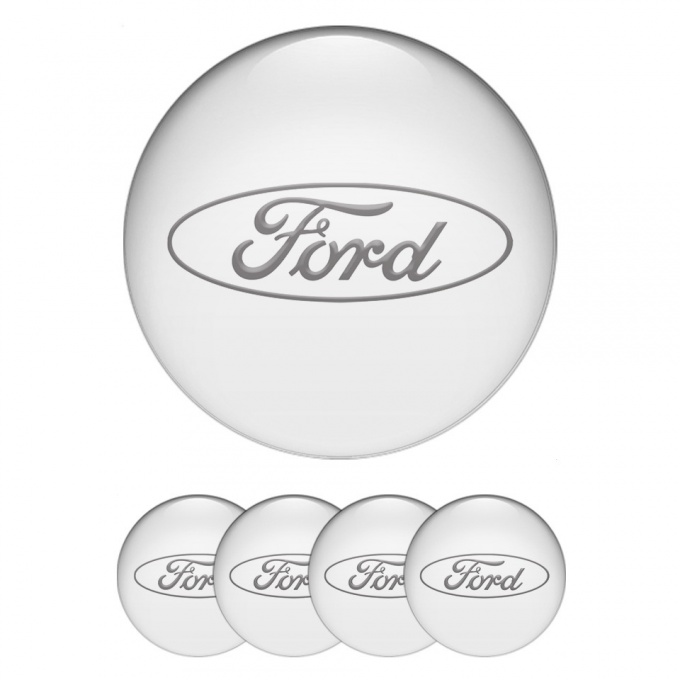 Ford Wheel Emblems White Bacs Grey Logo