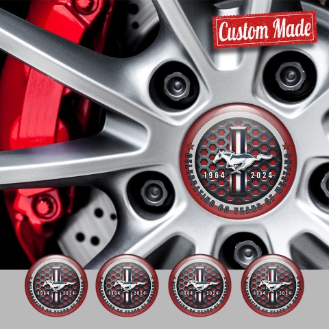 Ford Mustang Emblems for Wheel center caps 60 Years Red