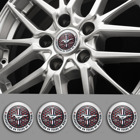 Ford Mustang Emblems for Wheel center caps 60 Years Grey