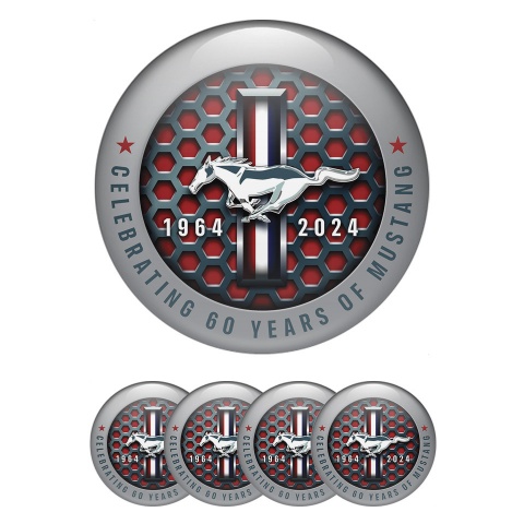 Ford Mustang Emblems for Wheel center caps 60 Years Red Grey