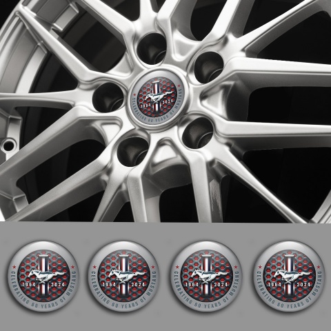 Ford Mustang Emblems for Wheel center caps 60 Years Red Grey