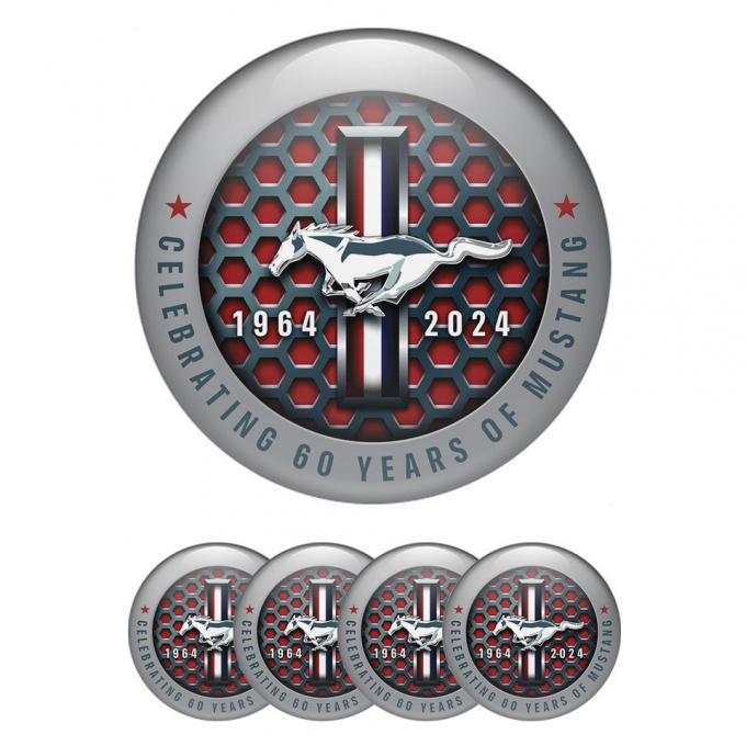 Ford Mustang Emblems for Wheel center caps 60 Years Red Grey