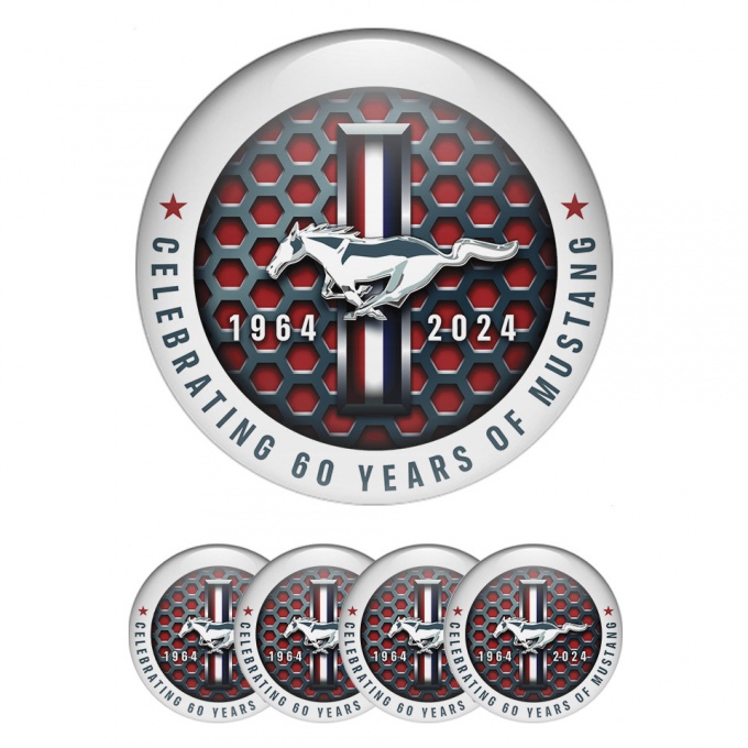 Ford Mustang Emblems for Wheel center caps 60 Years White ring with inscription