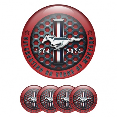 Ford Mustang Emblems for Wheel center caps 60 Years Red ring with inscription