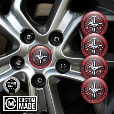 Ford Mustang Emblems for Wheel center caps 60 Years Red ring with inscription