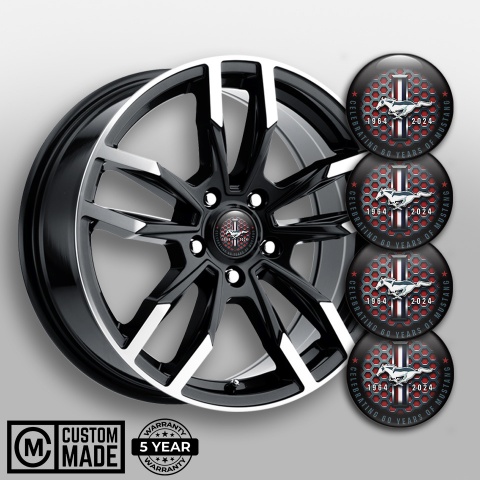 Ford Mustang Emblems for Wheel center caps 60 Years Black Red