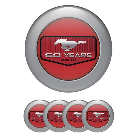 Ford Mustang Center Caps Wheel Emblem 60 Years red