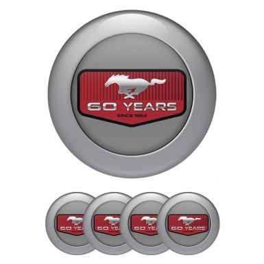 Ford Mustang Wheel Hub Emblems 60 years gray with red logo