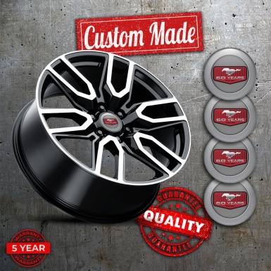 Ford Mustang Wheel Hub Emblems 60 years gray with red logo