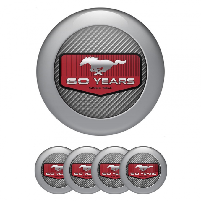 Ford Mustang Wheel Emblems for Center Caps 60 Years gray carbon