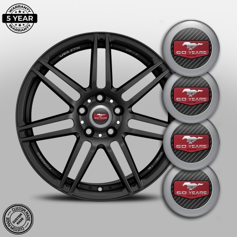 Ford Mustang Wheel Emblems 60 Years Grey carbon 