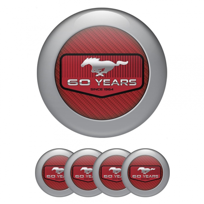 Ford Mustang Emblems for Wheel center caps 60 Years red carbon