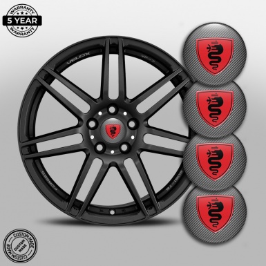 Alfa Romeo Center Caps Wheel Emblem carbon Grey and Red