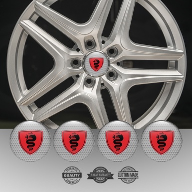 Alfa Romeo Wheel Hub Emblems Gray honeycomb and Red Black logo