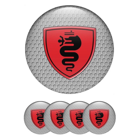 Alfa Romeo Wheel Hub Emblems Gray honeycomb and Red Black logo