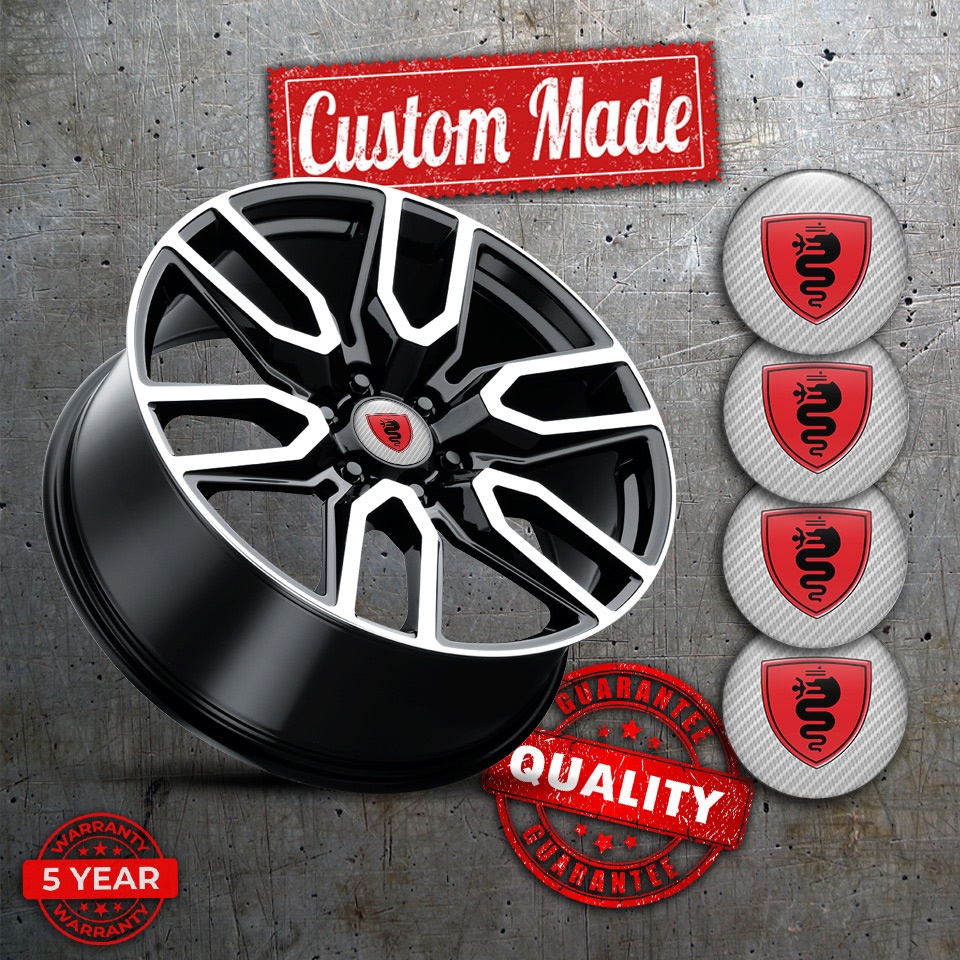 Alfa Romeo Domed Stickers for Wheel center caps light Gray Black logo ...