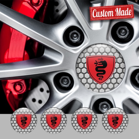 Alfa Romeo Emblem for Center Caps Gray pita with Red Black logo