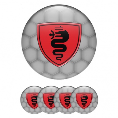 Alfa Romeo Wheel Emblems honeycomb Grey with Red Black logo