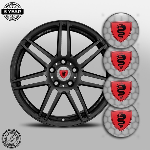 Alfa Romeo Wheel Emblems honeycomb Grey with Red Black logo