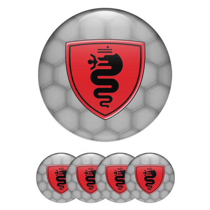 Alfa Romeo Wheel Emblems honeycomb Grey with Red Black logo