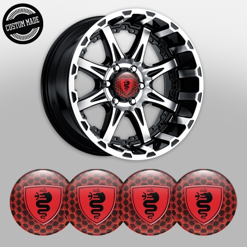 Alfa Romeo Emblem for Wheel center caps Red pita with Black logo