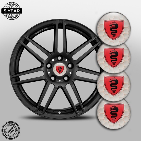 Alfa Romeo Domed Stickers for Wheel center caps Gray honeycomb design 1