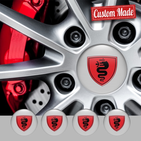 Alfa Romeo Wheel Stickers for Center Caps Gray with Red Black logo