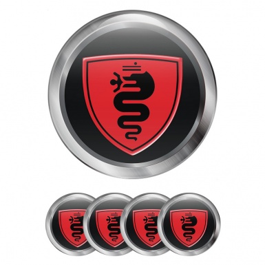 Alfa Romeo Wheel Hub Emblems Style  Gray ring with Red Black emblem