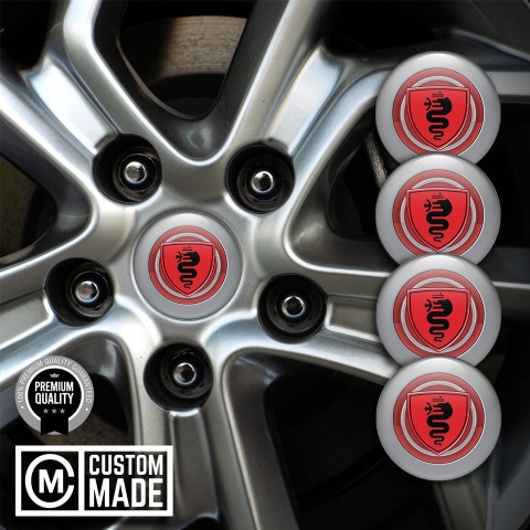 Alfa Romeo Wheel Emblems background Red Grey in Black