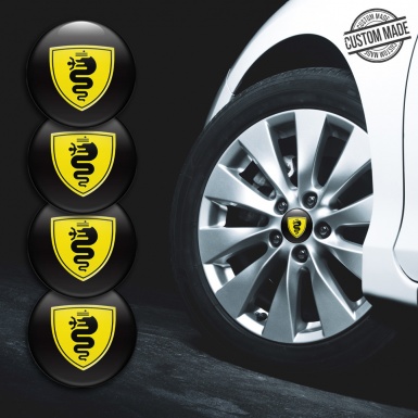 Alfa Romeo Wheel Hub Emblems Black background with Yellow