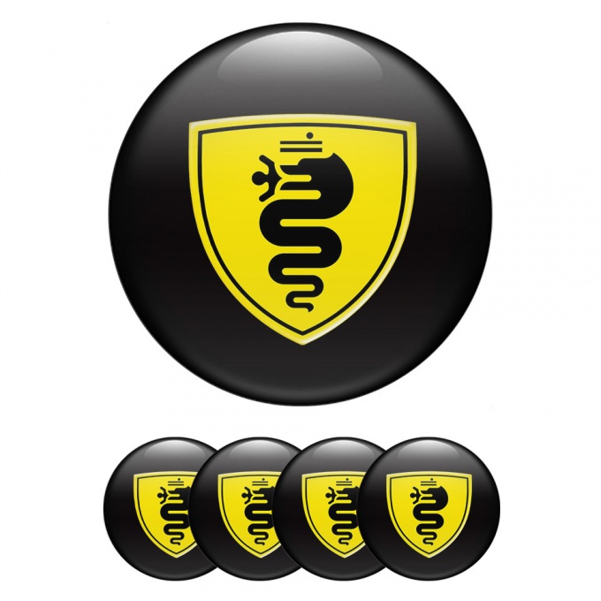 Alfa Romeo Wheel Hub Emblems Black background with Yellow